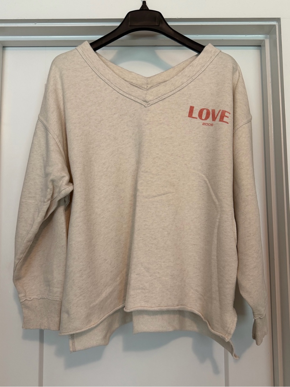 American Eagle Outfitters Cream V-Neck Sweatshirt with Red LOVE Print